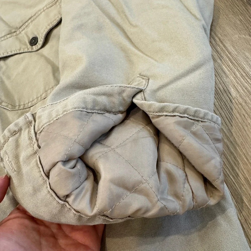 Y2K Levi Strauss Canvas Chore Jacket Shacket Fleece Lined Tan Plaid Size Medium